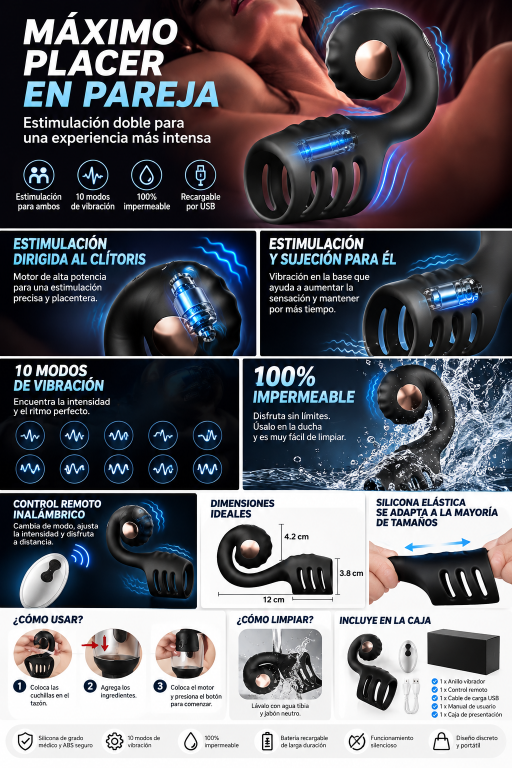 ABELE™ Anillo Vibrador para Parejas | 10 Modos + Control Remoto