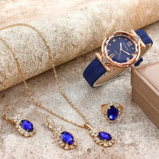 Joyero Love - Reloj + Collar + Aretes + Anillo con Moissanita