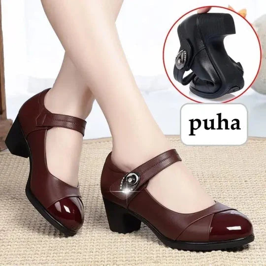 Zapatos ortopédicos de cuero con suela suave y botones de diamante para mujer 【Cómodos, antideslizantes】