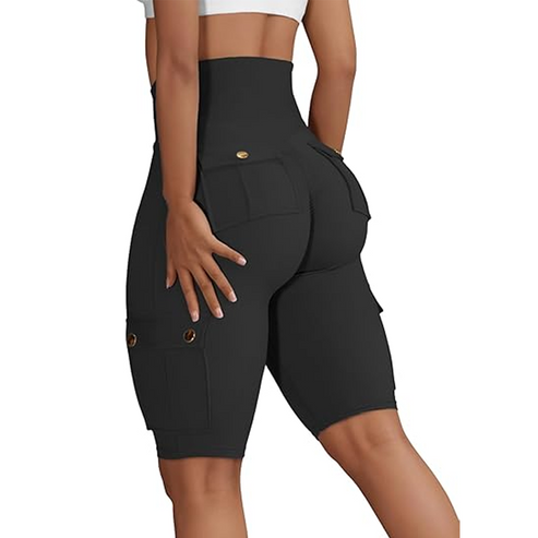 Pantalones cortos elásticos de cintura alta para mujer