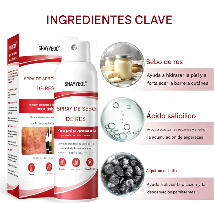 Spray de sebo de res: calma y repara la piel con psoriasis rápidamente | Sin frotar
