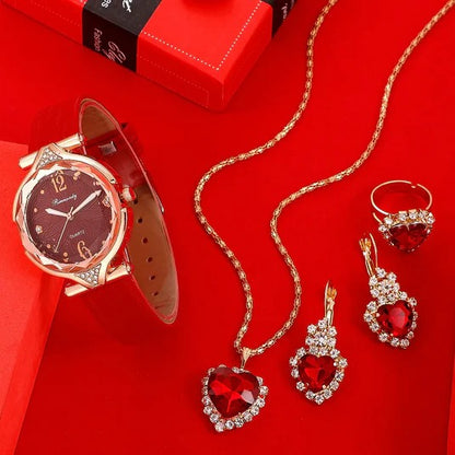 Joyero Love - Reloj + Collar + Aretes + Anillo con Moissanita