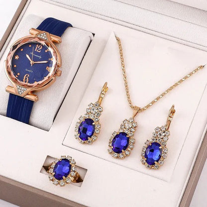 Joyero Love - Reloj + Collar + Aretes + Anillo con Moissanita