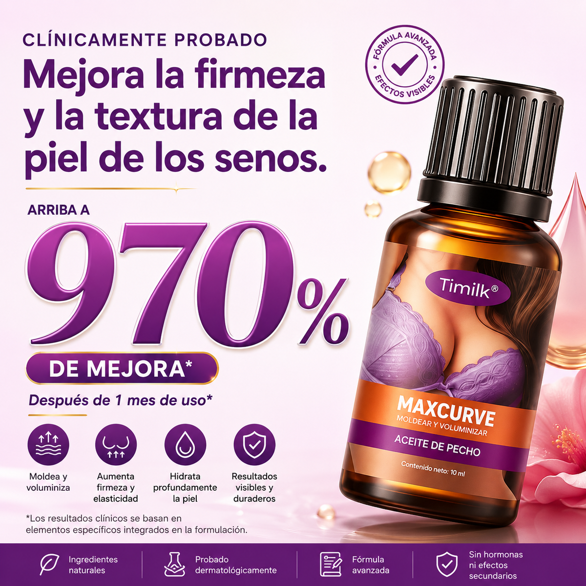 Aceite para el busto MaxCurve para dar forma y aumentar el volumen