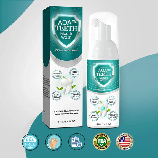 Enjuague bucal AQA™ NEW TEETH: soluciona todos los problemas bucales