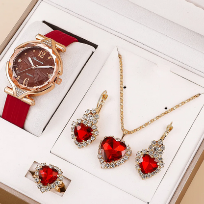 Joyero Love - Reloj + Collar + Aretes + Anillo con Moissanita