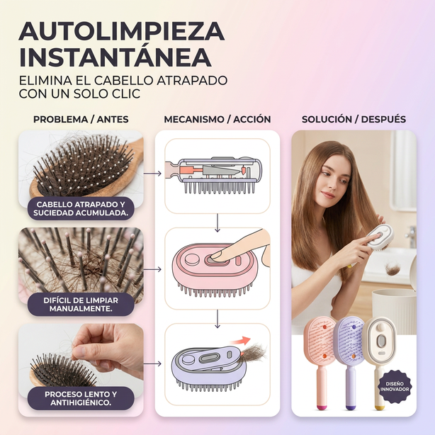 Cepillo Capilar 3 en 1: Desenreda, Masajea y Pulveriza