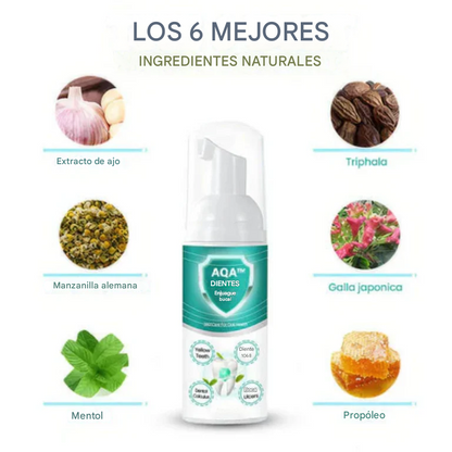 Enjuague bucal AQA™ NEW TEETH: soluciona todos los problemas bucales