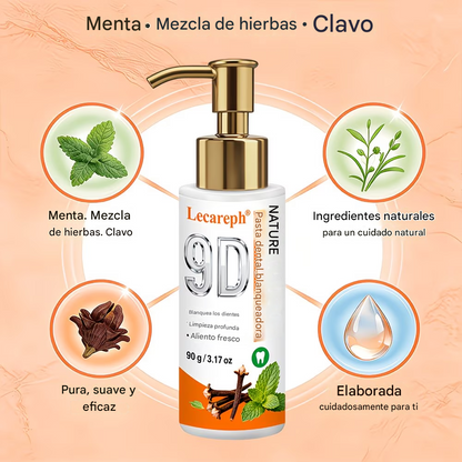 Pasta dental herbal con clavo y menta, sin flúor añadido, promueve un aliento fresco y favorece la salud del esmalte y las encías.