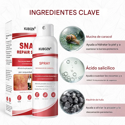 KUBOZN® Spray reparador de caracol para piel con psoriasis, con picazón y descamación.
